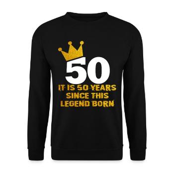 50. Geburtstagsgeschenklegende 50 Jahre alter Geburtstag - Unisex Pullover - Schwarz - Vorne - Alina (178cm) & Michal (187cm)