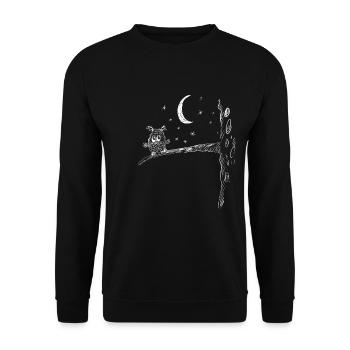 Kleine Nachteule I Eulen Funmotiv I Mond - Unisex Pullover - Schwarz - Vorne - Alina (178cm) & Michal (187cm)