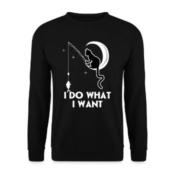Ich mache was ich will Lustige Katze - Unisex Pullover - Schwarz - Vorne - Alina (178cm) & Michal (187cm)