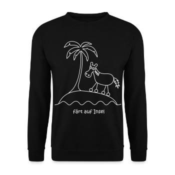 färt auf insel, färt mit Rädern, Palme, Pferd - Unisex Pullover - Schwarz - Vorne - Alina (178cm) & Michal (187cm)