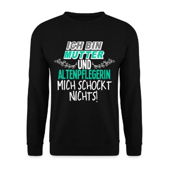 Mutter Altenpflegerin - Unisex Pullover - Schwarz - Vorne - Alina (178cm) & Michal (187cm)