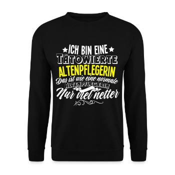 Altenpflegerin Tattoo - Unisex Pullover - Schwarz - Vorne - Alina (178cm) & Michal (187cm)