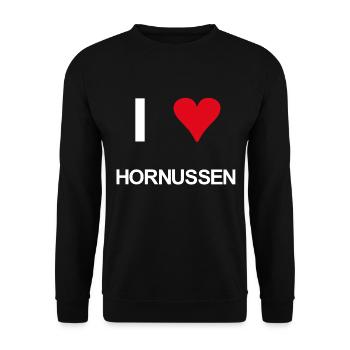 I love hornussen - Unisex Pullover - Schwarz - Vorne - Alina (178cm) & Michal (187cm)