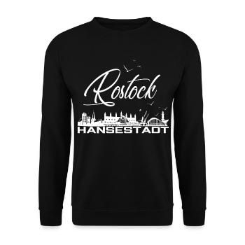 Rostock Hansestadt - Rostock Silhouette mit Möwen - Unisex Pullover - Schwarz - Vorne - Alina (178cm) & Michal (187cm)