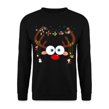 Christmas Reindeer Face - Unisex Sweatshirt - black - Front - Alina (178cm) & Michal (187cm)