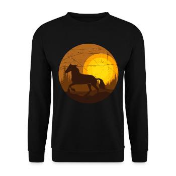 Pferd im Sonnenuntergang - Unisex Pullover - Schwarz - Vorne - Alina (178cm) & Michal (187cm)