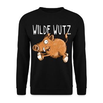 Wilde Wutz - Wildschwein - Wildsau - Geschenk - Unisex Pullover - Schwarz - Vorne - Alina (178cm) & Michal (187cm)