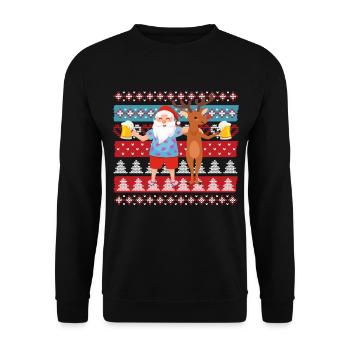 Ugly Christmas beer reindeer Santa Claus - Unisex Sweatshirt - black - Front - Alina (178cm) & Michal (187cm)