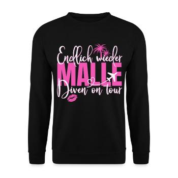 Mallorca Spruch Endlich Wieder Malle Diven On Tour - Unisex Pullover - Schwarz - Vorne - Alina (178cm) & Michal (187cm)