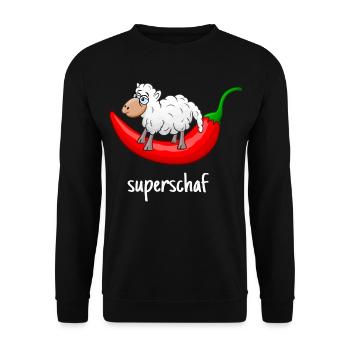 Superschaf, Schaf, Chili, lustiges Schaf, scharf - Unisex Pullover - Schwarz - Vorne - Alina (178cm) & Michal (187cm)
