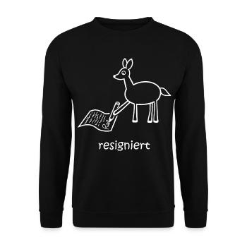 resigniert, Reh, lustiges Reh, Wortspiel, Tiere - Unisex Pullover - Schwarz - Vorne - Alina (178cm) & Michal (187cm)
