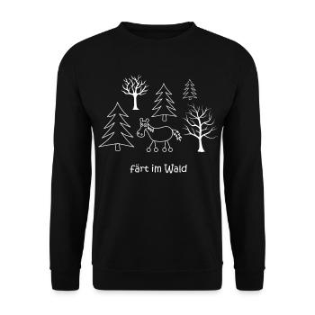 färt im Wald, Pferd mit Rädern im Wald, Bäume Baum - Unisex Pullover - Schwarz - Vorne - Alina (178cm) & Michal (187cm)