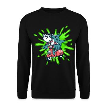 Hai lustig Mofa Moped Roller Comic - Unisex Pullover - Schwarz - Vorne - Alina (178cm) & Michal (187cm)
