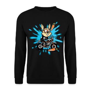 Hase Kaninchen Motorrad Geschenk - Unisex Pullover - Schwarz - Vorne - Alina (178cm) & Michal (187cm)