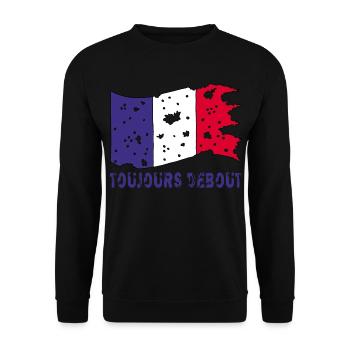 Drapeau français déchiré mais toujours debout ! - Sweat-shirt Unisexe - noir - Devant - Alina (178cm) & Michal (187cm)