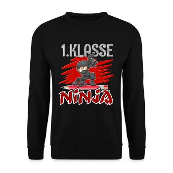 1. Klasse Ninja Einschulung - Unisex Pullover - Schwarz - Vorne - Alina (178cm) & Michal (187cm)