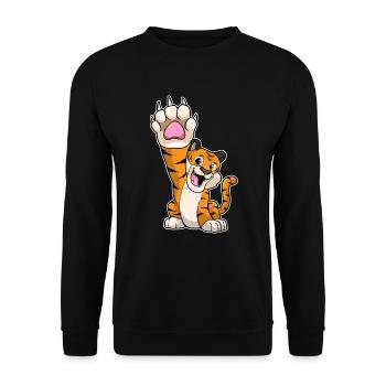 Lustiger Tiger High five - Unisex Pullover - Schwarz - Vorne - Alina (178cm) & Michal (187cm)