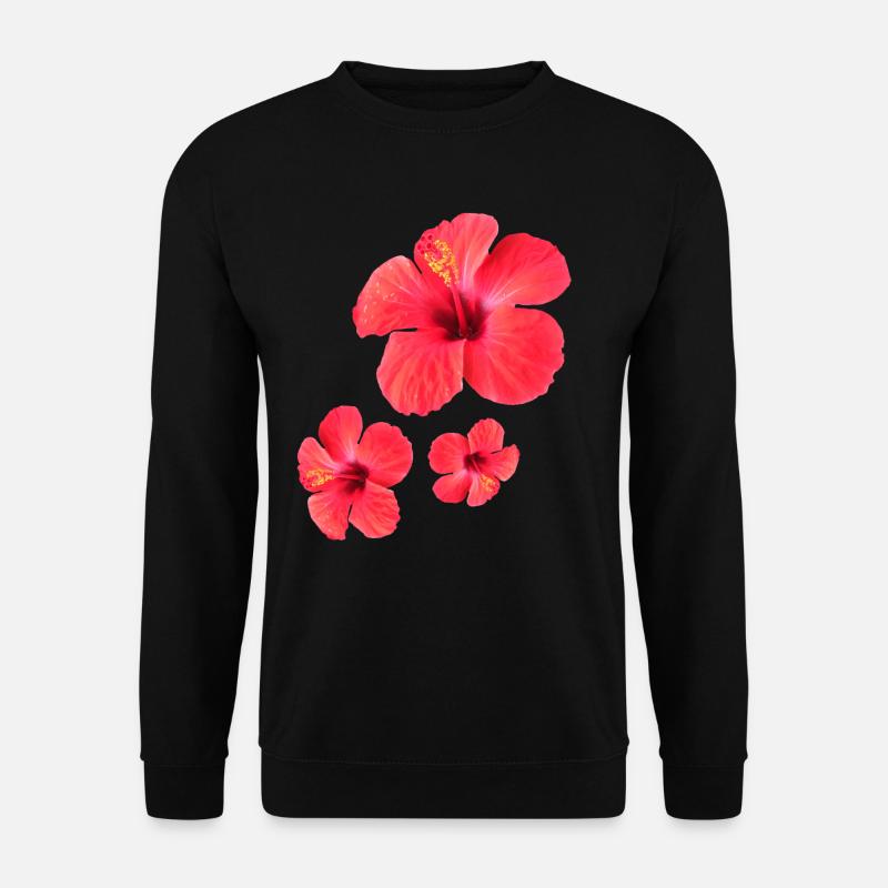 Rote Hibiskus Blütenpracht Drei-Fach - Unisex Pullover - Schwarz