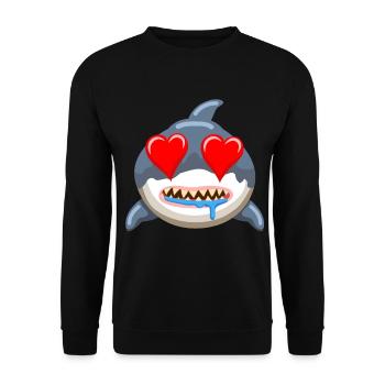 Funny Shark Whale Emoticon Anime Cartoon - Unisex Sweatshirt - black - Front - Alina (178cm) & Michal (187cm)