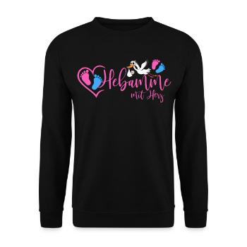 Hebamme mit Herz  - Unisex Pullover - Schwarz - Vorne - Alina (178cm) & Michal (187cm)