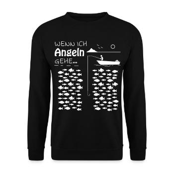 Wenn ich angeln gehe Lustiger Angler Spruch - Unisex Pullover - Schwarz - Vorne - Alina (178cm) & Michal (187cm)