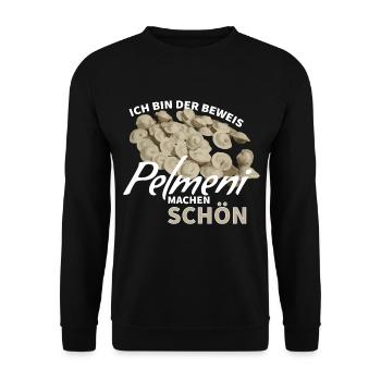 Pelmeni machen schön Geschenk - Unisex Pullover - Schwarz - Vorne - Alina (178cm) & Michal (187cm)