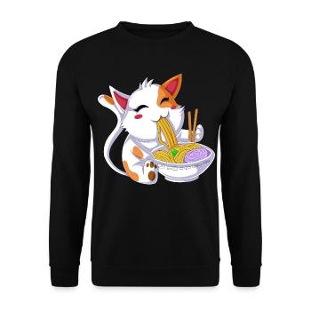Cat Eating Ramen - Unisex Sweatshirt - black - Front - Alina (178cm) & Michal (187cm)