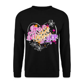 Große Schwester - Unisex Pullover - Schwarz - Vorne - Alina (178cm) & Michal (187cm)
