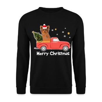 Yorkie Weihnachtsbaum-Pickup-Truck - Unisex Pullover - Schwarz - Vorne - Alina (178cm) & Michal (187cm)