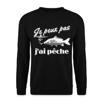 Je peux pas j'ai pêche à la carpe hameçon bouchon - Sweat-shirt Unisexe - noir - Devant - Alina (178cm) & Michal (187cm)