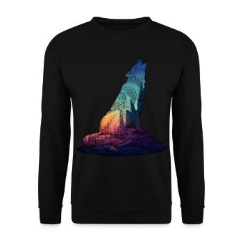 Le loup hurle pleine lune colorée - Sweat-shirt Unisexe - noir - Devant - Alina (178cm) & Michal (187cm)