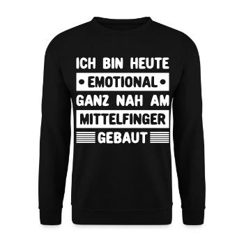 Ich bin emotional ganz nah am Mittelfinger gebaut - Unisex Pullover - Schwarz - Vorne - Alina (178cm) & Michal (187cm)