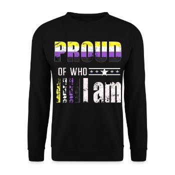 Proud of who I am Nicht-binär LGBT - Unisex Pullover - Schwarz - Vorne - Alina (178cm) & Michal (187cm)