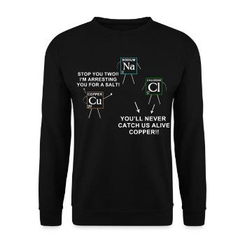 Wortspiel mit chemischen Elementen für Chemieliebhaber - Unisex Pullover - Schwarz - Vorne - Alina (178cm) & Michal (187cm)