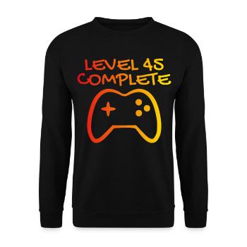 45. Geburtstag Level 45 Complete - Unisex Pullover - Schwarz - Vorne - Alina (178cm) & Michal (187cm)