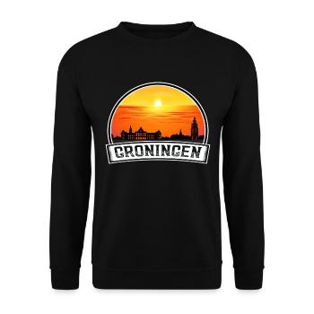 Groningen Netherlands Skyline Vintage Sunset Trave - Unisex Sweatshirt - black - Front - Alina (178cm) & Michal (187cm)