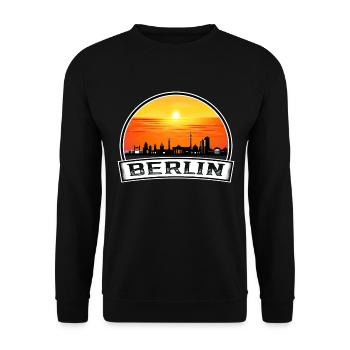 Berlin Deutschland Skyline Vintage Sonnenuntergang Reise Souve - Unisex Pullover - Schwarz - Vorne - Alina (178cm) & Michal (187cm)