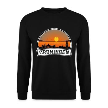 Groningen Netherlands Skyline Vintage Sunset Trave - Unisex Sweatshirt - black - Front - Alina (178cm) & Michal (187cm)