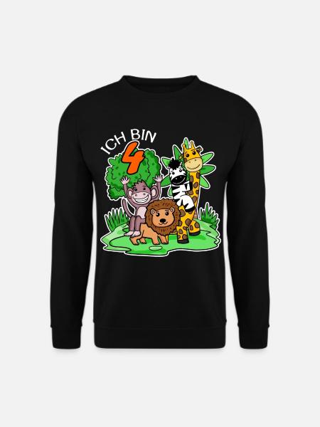 4. Geburtstag - Ich bin 4 - Tiere Wildnis - Unisex Pullover - Schwarz
