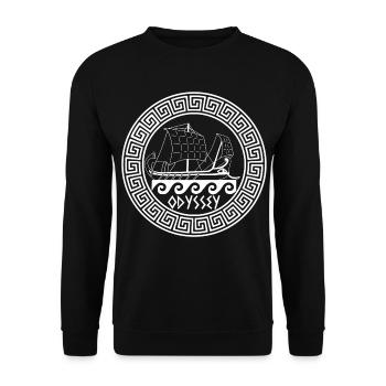 Symbol eines weißen griechischen Bootes - Unisex Pullover - Schwarz - Vorne - Alina (178cm) & Michal (187cm)