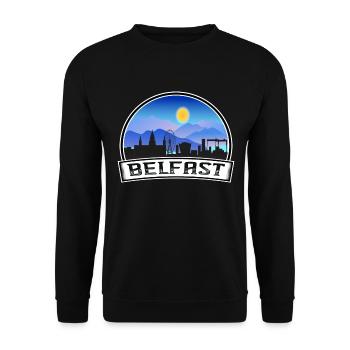 Belfast Northern Ireland Skyline Vintage Sunset Tr - Unisex Sweatshirt - black - Front - Alina (178cm) & Michal (187cm)