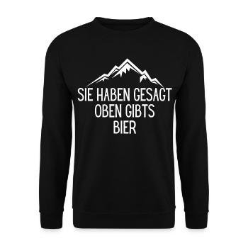 IN DEN BERGEN SCHMECKT DAS BIER AM BESTEN - Unisex Pullover - Schwarz - Vorne - Alina (178cm) & Michal (187cm)
