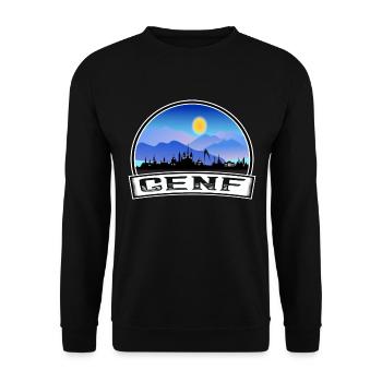 Genf Schweiz Skyline Vintage Sonnenuntergang Reise Sou - Unisex Pullover - Schwarz - Vorne - Alina (178cm) & Michal (187cm)