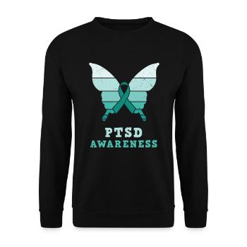 Schmetterling Ptsd Awareness Teal Ribbon - Unisex Pullover - Schwarz - Vorne - Alina (178cm) & Michal (187cm)
