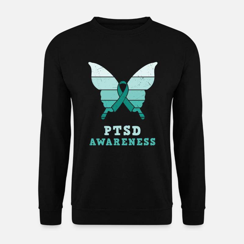 Papillon Ptsd Sensibilisation Ruban sarcelle - Sweat-shirt Unisexe - noir
