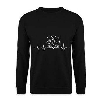 Heartbeat Book Reader Book Lover - Unisex Sweatshirt - black - Front - Alina (178cm) & Michal (187cm)