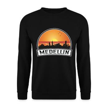Medellin Kolumbien Skyline Vintage Sonnenuntergang Reise So - Unisex Pullover - Schwarz - Vorne - Alina (178cm) & Michal (187cm)