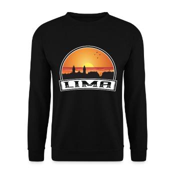 Lima Peru Skyline Vintage Sonnenuntergang Reise Souvenir - Unisex Pullover - Schwarz - Vorne - Alina (178cm) & Michal (187cm)