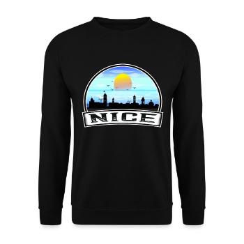 Nice France Skyline Vintage Sunset Travel Souvenir - Unisex Sweatshirt - black - Front - Alina (178cm) & Michal (187cm)
