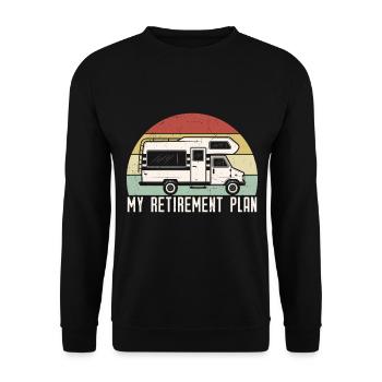 Mein Ruhestandsplan Fun RV Camping - Unisex Pullover - Schwarz - Vorne - Alina (178cm) & Michal (187cm)